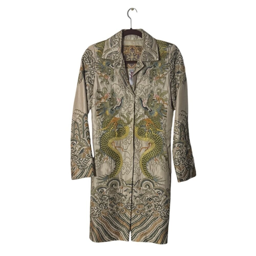 Biya by Johnny Was Embroidered Silk Dragon Coat  XS